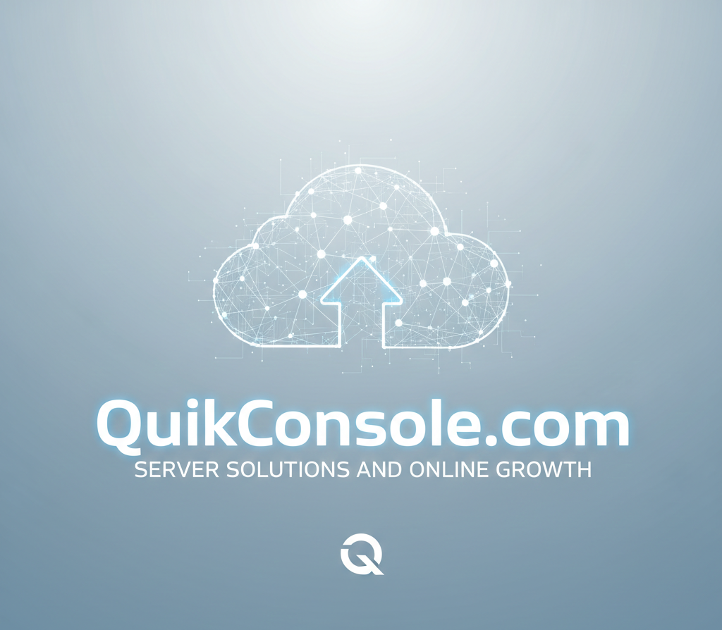 Quikconsole.com cloud hosting platform with page load optimization chart, security threats blocked trend, and tiered plan comparison.